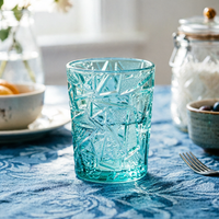 Gobelets à vin en verre turquoise faits à la main de luxe, design géométrique en relief, sans plomb, capacité de 320 ml, lavables au lave-vaisselle, écologiques
