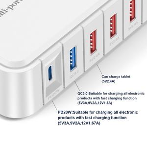 Station <span class=keywords><strong>de</strong></span> charge rapide USB multiport 86W Hub 6 ports 20W PD USB C Bloc <span class=keywords><strong>de</strong></span> charge pour iPhone <span class=keywords><strong>iPad</strong></span> Tablet PC Samsung - Product Image 5