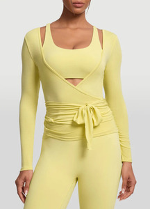 Abbigliamento Sportivo a Rapida Asciugatura, Top Yoga a Maniche Lunghe, Top Sportivo con Scollo a V, Top Aderente per Balletto, Set Yoga <span class=keywords><strong>3</strong></span> Pezzi Taglie Forti - Product Image 3