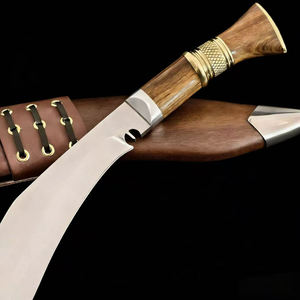 Cuchillo Táctico de Supervivencia para Exteriores, Hoja Fija de Acero Inoxidable de Alta Dureza, Cuchillo de Caza Kukri Curvo con Funda de Madera - Product Image 3