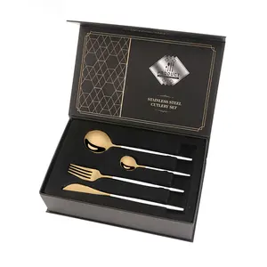 Good Price Gold Plated Flatware Luxury Hotel Supplier Restaurant Fork Spoon Knife Stainless Steel Cutlery Set With Gift Case