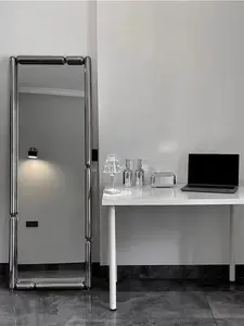 Sala de estar Dormitorio Espejo de cuerpo entero Marco de acero inoxidable Espejo de piso a techo Marco de forma de globo largo Espejo rectangular - Product Image 5