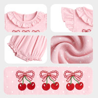 Combinaison vintage pour bébé fille Puresun, rose à pois, avec nœud cerise, broderie, manches bouffantes, tenue de boutique pour nouveau-né