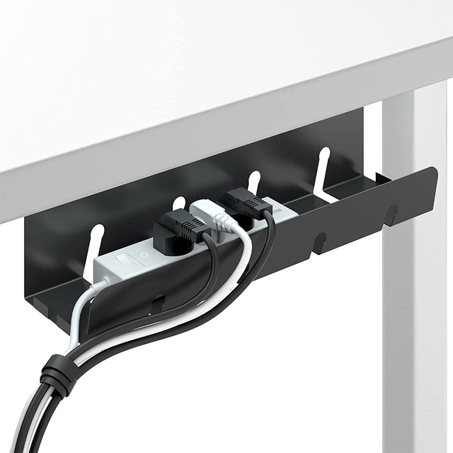 Black Metal Under Desk Cable Management Tray No Drill Iron Wire Organizer Rack Desk Shelf Office Organizer