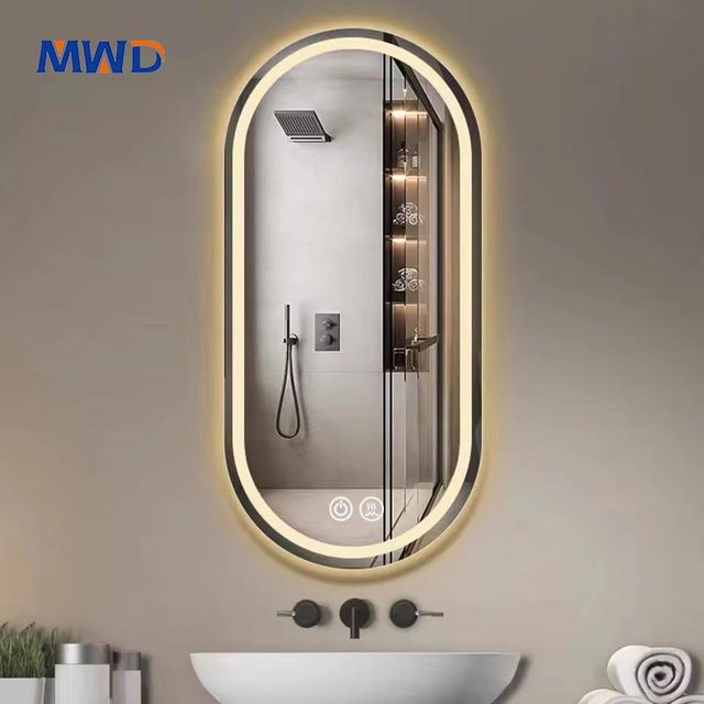MWD Oval Modern Intelligent Bathroom Anti Fog Mirror Wall Mounted Led Backlit or Light Vanity Smart Mirror with Light