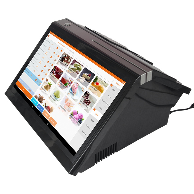 All in One 14 Inch Full HD Touch Screen POS System Cash Register Checkout Counter With Built-in 80mm Printer Scanner LED8 or VFD