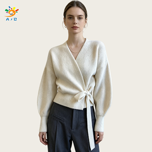 AJB Nouveau Cardigan Femme Col V Couleur Unie en Polyester/Nylon Anti-Plis avec Décoration à Lacets Style <span class=keywords><strong>Euro</strong></span>-Américain OEM Automne - Product Image 1