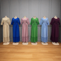Vente en gros Nouvelle mode Abaya Robe musulmane pour femmes Taille haute Col rond Manches courtes