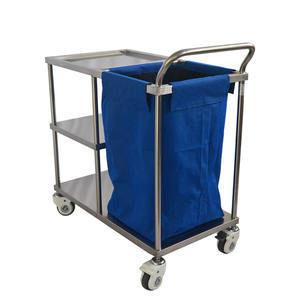 고품질 스테인리스 스틸 린넨 청소 트롤리 하우스키핑 카트 4륜 잠금장치 300lb 용량 ISO13485 인증 OEM - Product Image 1