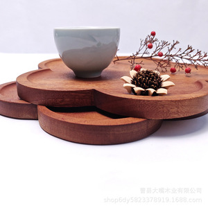 Ebony Wood Tray Bamboo Solid Wood Flower Shape Serving Plate For <b>Tea</b> <b>Set</b> Fruit Bread Dish Minimalist Style - Product Image 3