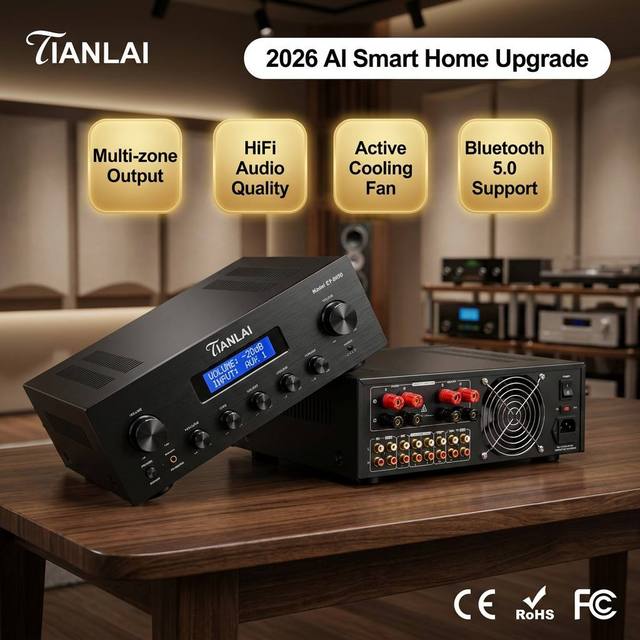 Public Address Mixer Amplifier ET-8050 with 80W Constant Voltage 4x50W Resistance Bluetooth USB for PA System Audio Hub