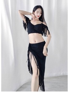 Drawstring Wrap Fringed Split Skirt <strong>Women</strong> Belly Dance Salsa Tango Cha Cha Training <strong>Outfit</strong> <strong>Rave</strong> Club Carnival Costume - Product Image 1