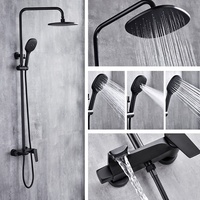 Luxe en laiton noir mitigeur multifonctionnel salle de bain système de douche pluie douce robinet de douche chaud froid baignoire mitigeur robinet