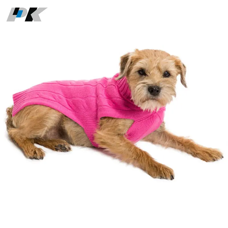 Luxury Autumn Winter Pure 100% Cashmere Knitted Hot Pink Cable Knit Pet Dog Sweater Puppy Clothing