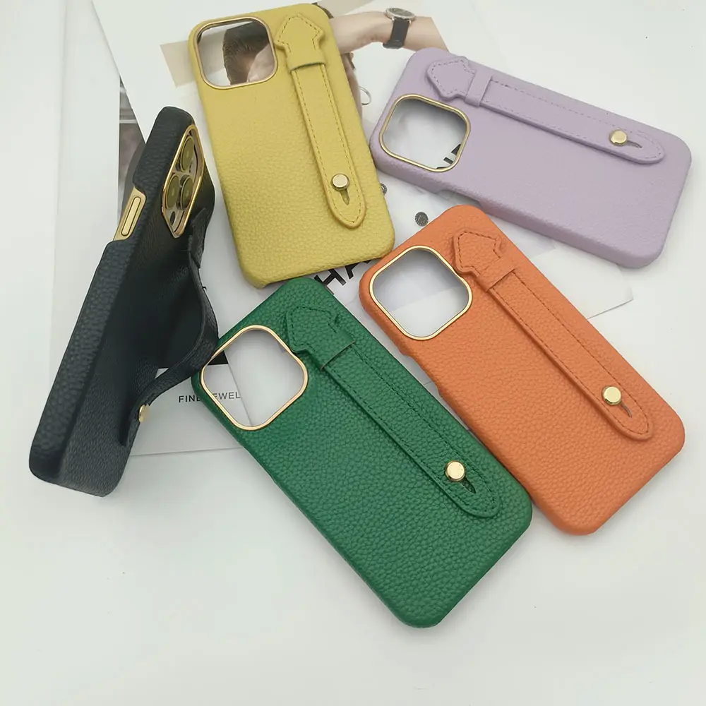 New Hand holding wrist strap leather case For iphone 11 12 13 Pro Max 14 Wristband stand holder case shockproof back cover