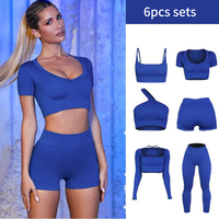 Ensembles de vêtements de sport pour femmes Soutien-gorge de sport Haut côtelé Yoga 6 pièces Style course à pied athlétique Logo personnalisé Ensembles de yoga côtelés