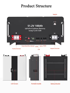 Batterie au lithium empilable murale 5 kWh 48 V 5 kW pour stockage d'énergie solaire domestique Powerwall 100 Ah IP65 48 V 100 Ah - Product Image 1