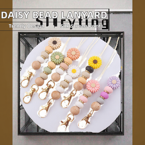 Llavero con diseño de margarita colorida, ecológico, con logotipo personalizado, de moda, con clip de silicona y cuentas, soporte para credencial - Product Image 3