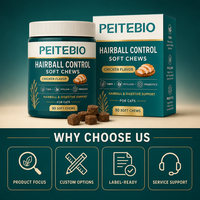PEITEBIO Friandises à Mâcher Douces pour Chats Contre les Boules de Poils avec Fibres de Psyllium et Prébiotiques Saveur Poulet Soutien Digestif 90 Unités