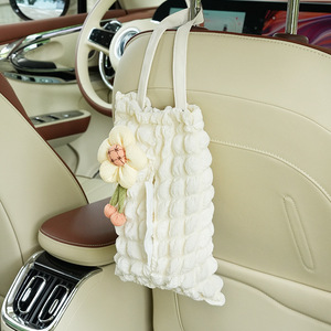 Linda caja de pañuelos para coche con diseño colgante para respaldos de asientos, organizador con patrón de girasol, negro y blanco - Product Image 4