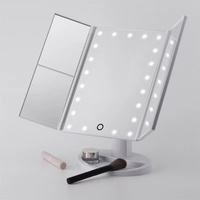 Miroir de Maquillage LED Portable de Voyage Pliable à Poser, Miroir Triple Tendance avec Éclairage LED