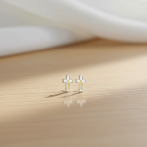 Orecchini a croce Angelina in acciaio inossidabile placcato oro, gioielli religiosi unisex, idea regalo - Product Image 2