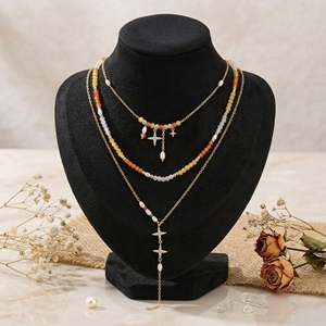 Set di Collane Stratificate Boho di Lusso Placcate in Oro 18K per Donne, Girocollo con Perline di Cristallo Giallo Citrino, Ciondolo a Stella, Collana a Y con Perle ABAS - Product Image 5