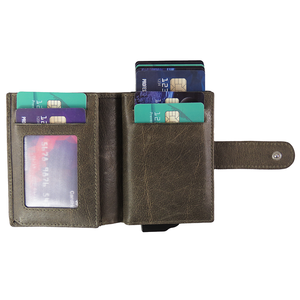 Tarjetero de cuero auténtico PU para tarjetas de crédito, abierto, automático, emergente, Delgado, minimalista, con bloqueo RFID, forro de nailon, tarjeteros - Product Image 3