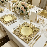 Assiettes de Présentation Carrées Dorées en Plastique de 33 cm, Style Vintage, Bord Creux, pour Banquets, Dîners, Décoration de Table, Assiettes de Mariage
