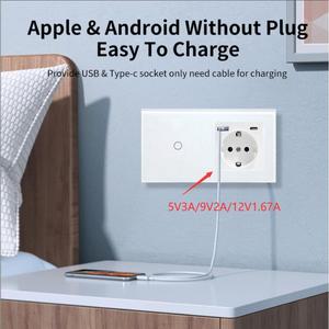 สวิตช์แบบสัมผัสชนิด 157 และชุดเต้ารับมาตรฐานยุโรป 5V 3A พร้อมพอร์ตชาร์จ USB สำหรับติดตั้งบนผนัง - Product Image 4