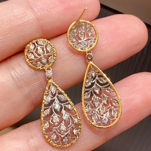 อาซูโอ 18K ทองคำแท้ สไตล์วินเทจ เพชรที่เพาะเลี้ยงในห้องปฏิบัติการ เครื่องประดับหรูหรา ต่างหูแบบห้อย ของขวัญสำหรับผู้หญิง สวมใส่ได้ทุกวัน งานเลี้ยงระดับไฮเอนด์ - Product Image 3