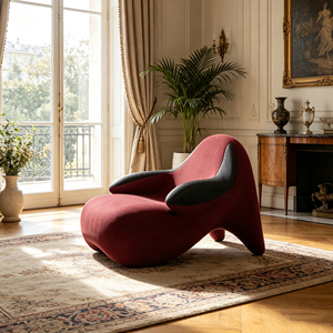 Fauteuil de salon <span class=keywords><strong>Squash</strong></span> de designer italien en velours rouge, fauteuil d'appoint incurvé irrégulier, fauteuil de détente pour salon, hôtel, villa - Product Image 6