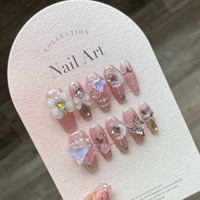Faux ongles à presser de luxe, longs, forme ballerine cercueil, avec logo gratuit, strass diamant et acrylique personnalisé