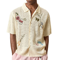 Summer Hollow Out gehäkelte gestrickte Herren-Strickjacke European American Embroidered Single Breasted Knit Herren-Polos hirt