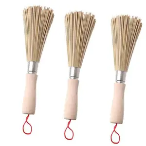 Щетки из натурального бамбука LLX854 для уборки кухни дома, щетка для мытья посуды с деревянной ручкой, кухонная щетка для кастрюль и сковородок