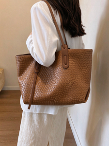 Bolso Tote de Compras para Mujer, Elegante, de Gran Capacidad, Abierto, de Color Sólido, en Cuero Vegano Retro - Product Image 4
