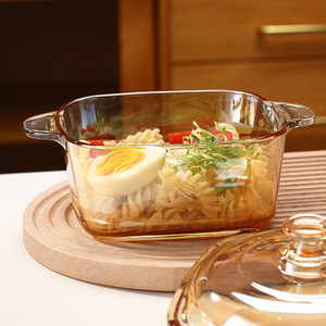 Ciotola in Vetro Ambrato per Insalata e Noodle, con Coperchio, Alta Qualità Cromatica, Pentola Spessa a Due Manici, Stoviglie Monouso per Feste - Product Image 3