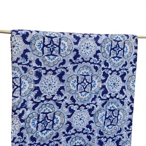 Organic Pure Cotton Fabric Hand Block Printed Upholstery Home Decor Cross Style Combed Carded Yarn Running Length Premium Wear - Product Image 1