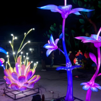 Lanterne géante en soie en forme de fleur de lotus flottante sur l'eau, sculpture lumineuse LED pour jardin botanique extérieur ou lac