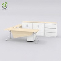 Bureau de direction modulaire en forme de L IULTRA moderne, facile à assembler, blanc et chêne, mobilier de bureau à domicile avec rangement