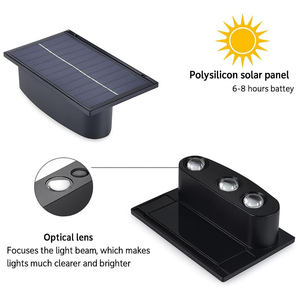 โคมไฟติดผนังพลังงานแสงอาทิตย์ LED กันน้ำกลางแจ้ง รูปทรงสี่เหลี่ยม ให้แสงสว่างสำหรับระเบียง สวน รั้ว ผนังภายนอก - Product Image 2