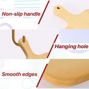 Planche à découper rectangulaire en hêtre massif naturel et biologique, pour pizza, pain, petit-déjeuner, avec poignée - Product Image 5