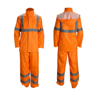 Chaqueta Impermeable de Alta Calidad para Trabajo al Aire Libre, Reflectante, de <span class=keywords><strong>2</strong></span> Piezas, con Capucha, Traje de Lluvia de PVC - Product Image 4