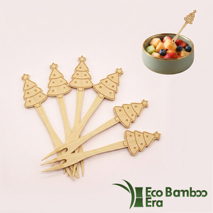 Fourchettes à cocktail personnalisées pour les fêtes, pics à fruits en bambou en forme de sapin de Noël et de renne, pour la table de fête, sans danger pour les aliments, LFGB EC No1935/2004 - Product Image 1
