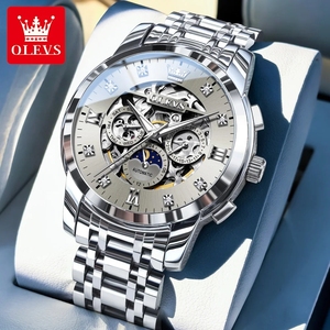 Drop Shipping OLEVS 6721 Skeleton Men's Automatic Mechanical Watch Waterproof Weekly Calendar Original wristwatch Luminous Watch - Product Image 1