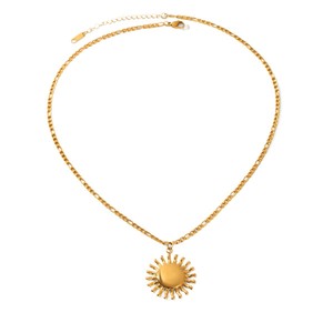 Collar de Cadena de Hueso de Serpiente con Colgante de Sol Geométrico de Acero Inoxidable Chapado en Oro de 18K para Mujer, Estilo Vintage, Ajustable - Product Image 5