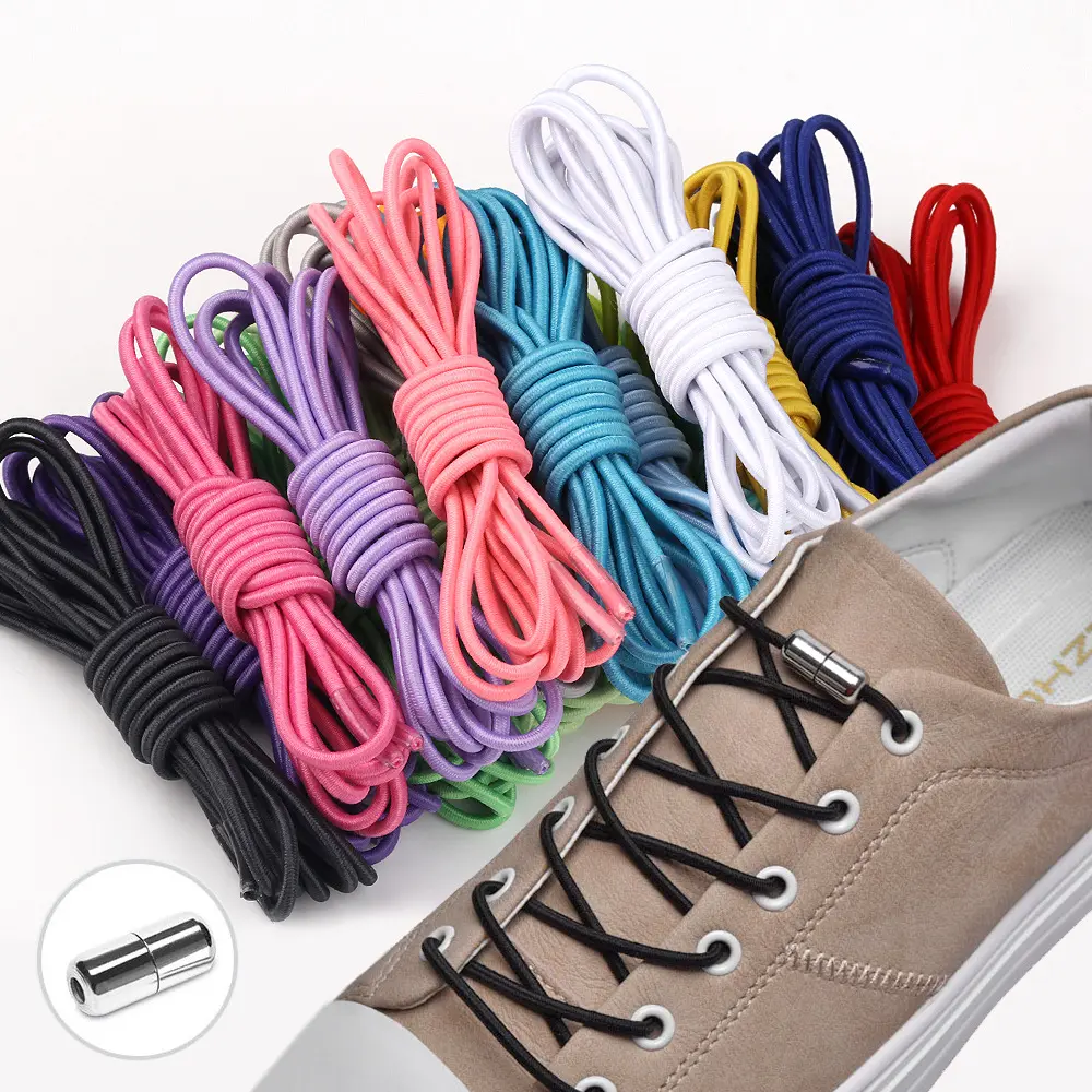 Shoelaces עצלן חופשי קפסולה אבזם מתכת אופנה אישיות צבע סביב נעל אלסטי חבל