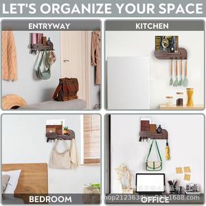 Wooden Entryway <b>Wall</b> <b>Mounted</b> Key Rack Multifunctional Living Room Organizer With <b>Shelf</b> And Hooks - Product Image 2