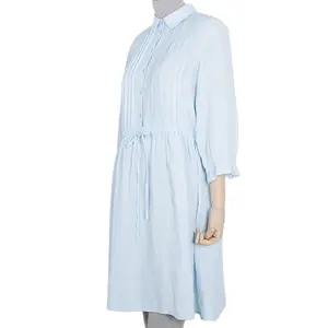 兴诺工厂定制女士优雅皱褶袖花卉数码印花服装染色有机纯亚麻连衣裙