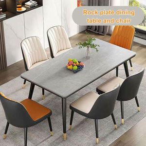 Mesas de Comedor Rectangulares Modernas y Sencillas con Superficie de Roca, Juego de Mesa de Comedor de Mármol de Lujo para 6 Personas para el Comedor - Product Image 2